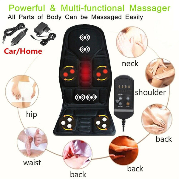 8 Mode Massage Car Seat Cushion Back Relief Chair Pad Heated Lumbar Massager