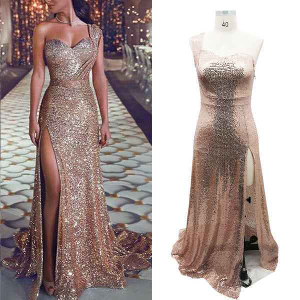 Ladies Women Bridesmaid Wedding Long Evening Cocktail Party Ball Sequin Prom Gown Dress