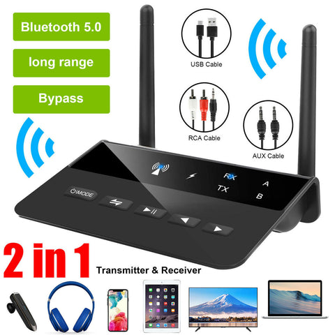 Long Range Bypass Versatile Bluetooth 5.0 Transmitter Receiver Low Latency Audio Adapter