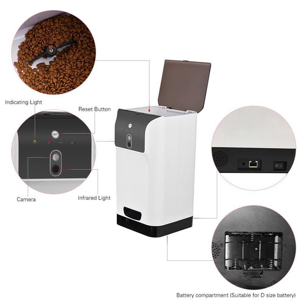 Food Dispenser 6L Pet Automatic Feeder Cat Dog Cam Voice Recorder Wifi Control