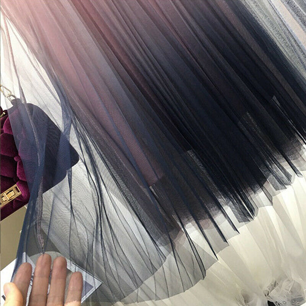 Tulle Summer Skirt Mid Calf Gradient Elegant High Waist A-line Pleated Skirts