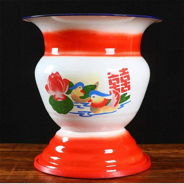 New Chinese Traditional Flower Fruit basket kitchen Table Decoration Enamel bowl
