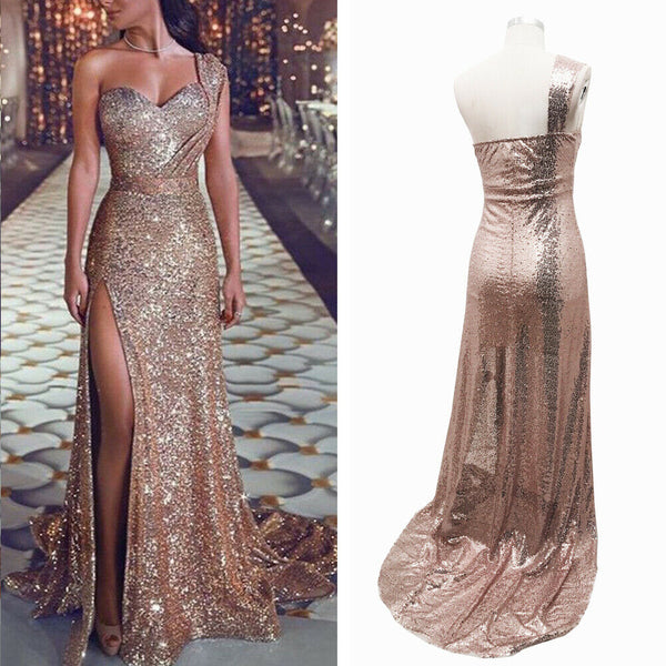 Ladies Women Bridesmaid Wedding Long Evening Cocktail Party Ball Sequin Prom Gown Dress