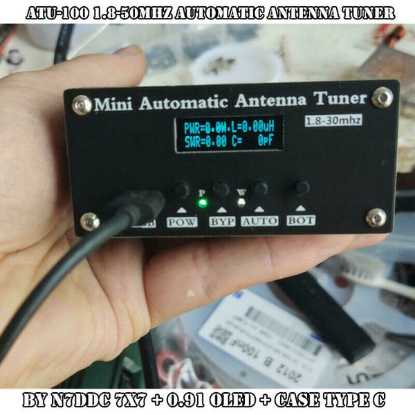 1.8 to 50MHz amateur radio HF band Automatic Antenna Tuner by N7DDC OLED Case Type C