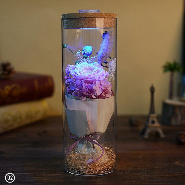 Remote Control Forever Flower Rose Preserved Immortal Fresh Glass Couple Gift