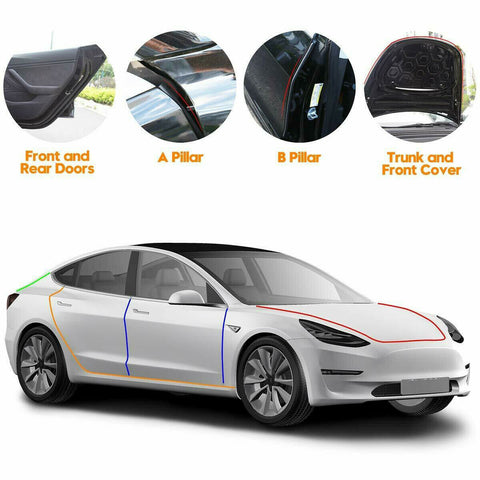 Door Seal Kit Soundproof Rubber Strip Wind Noise Sound Reduction For Tesla Model 3