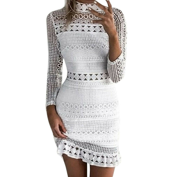 White Women Sexy Lace Bodycon Cocktail Party Pencil Midi Dress Bandage Dresses