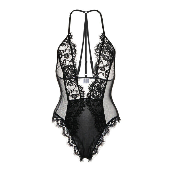 Halter Babydoll Plus Big V Size Women Sexy Lingerie Lace Bodysuit Teddies Wear