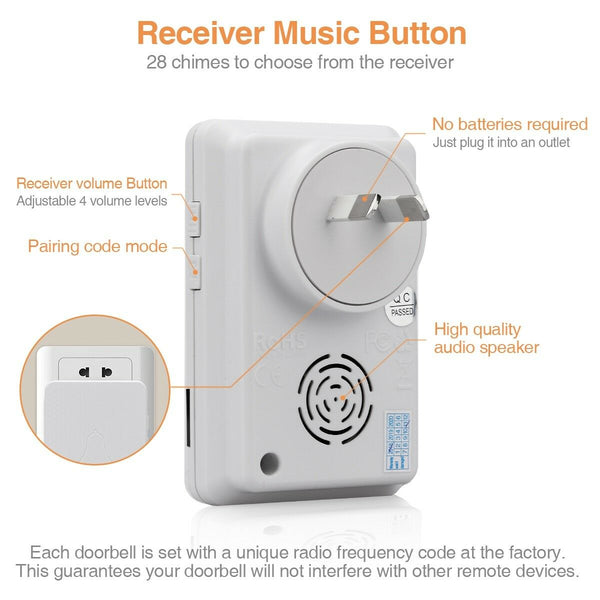 No Battery Need Waterproof Door Bell LED Wireless Doorbell Self-Powered Doorbell