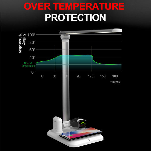 4 in 1 LED Wireless Charger Desk Lamp 3Modes Touch Dimmable w/USB Charging Port