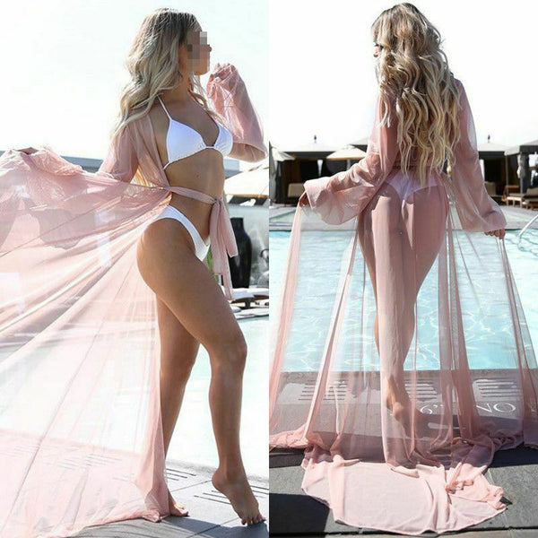 Women Bikini Cover Up Elegant Kimono Cardigan Beach Dress Tunic Kaftan Beachwear