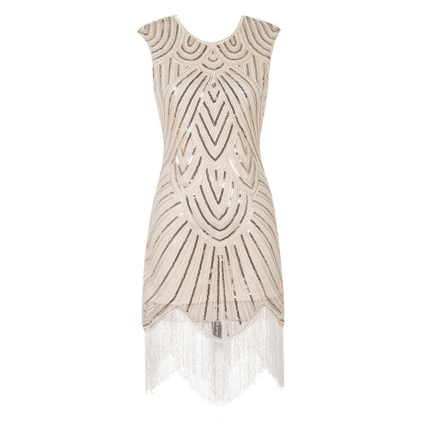 Women Retro Vintage Inspired Sequin Embellished Fringe Prom Gatsby Flapper Dress
