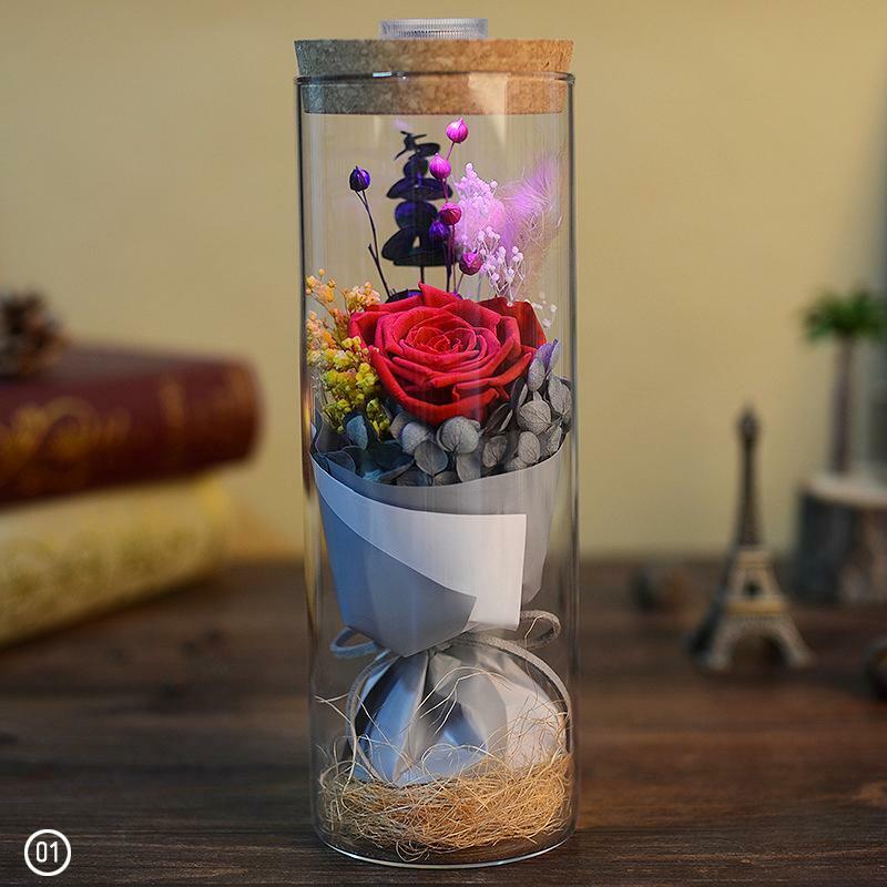 Remote Control Forever Flower Rose Preserved Immortal Fresh Glass Couple Gift