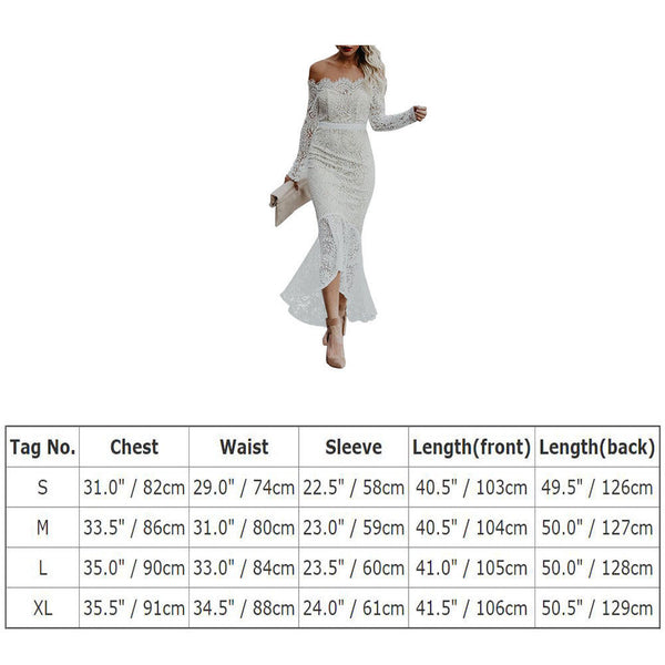 Women Elegant Off Shoulder Lace Long Mermaid Dress Wedding Bridesmaid Formal