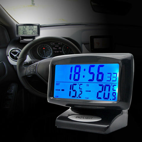 Electronic Clock Inside Outside Temperature Gauge Car Truck Vehicle Thermometer