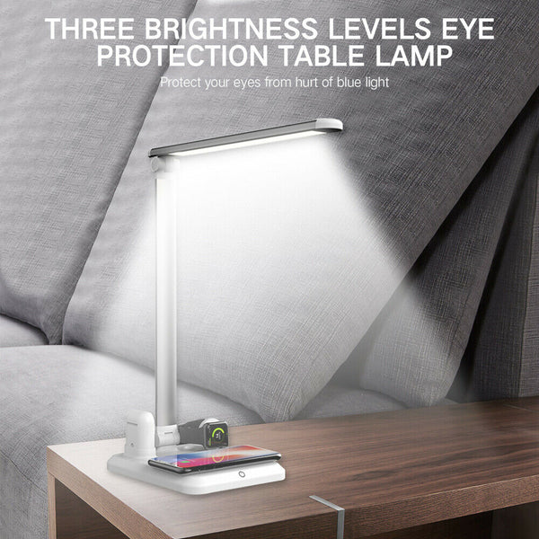 4 in 1 LED Wireless Charger Desk Lamp 3Modes Touch Dimmable w/USB Charging Port